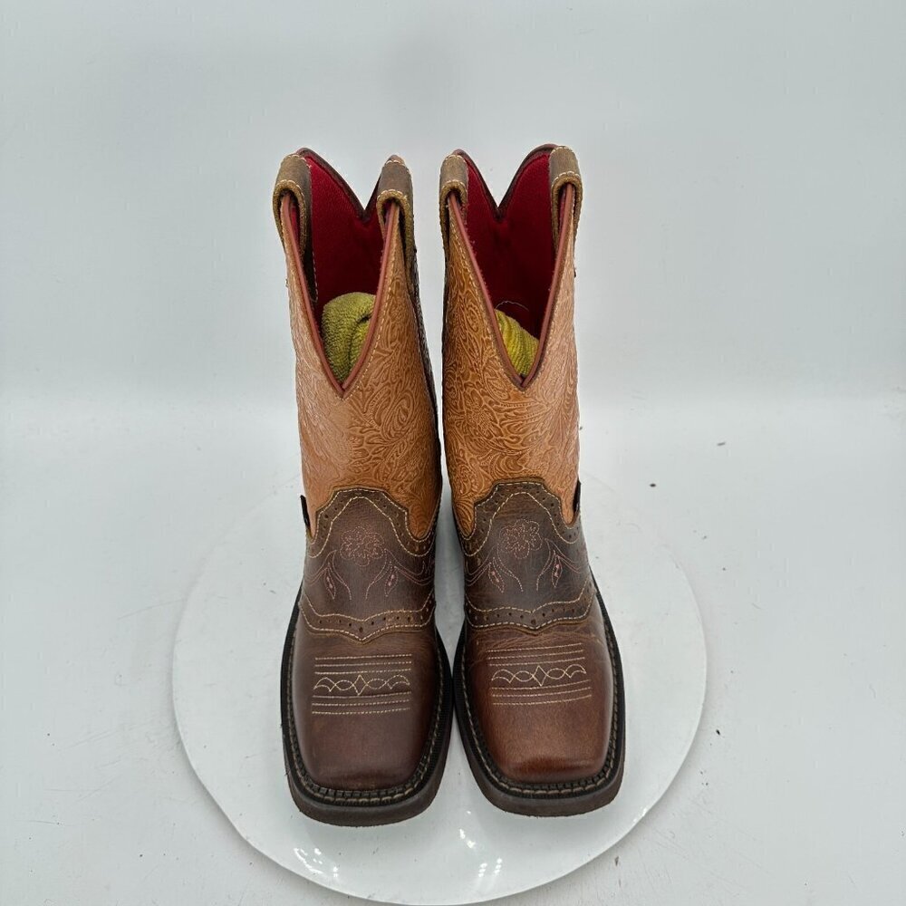 Justin Women Size 7B GY9530 Starlina 11" Tan Frenzy Square Toe Western Boot - Picture 3 of 13
